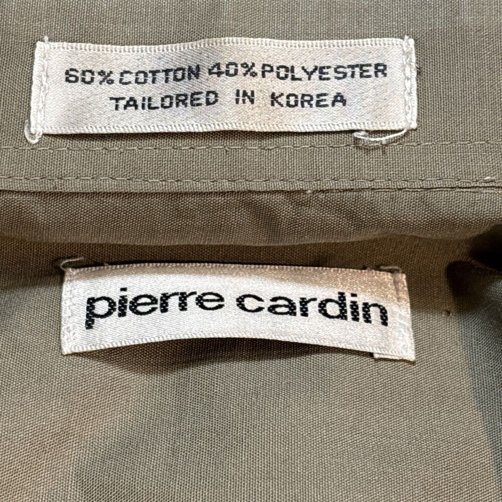 Vintage Pierre Cardin Men's Shirt 17.5 36 37 Tan Khaki Cotton Blend Long Sleeve
